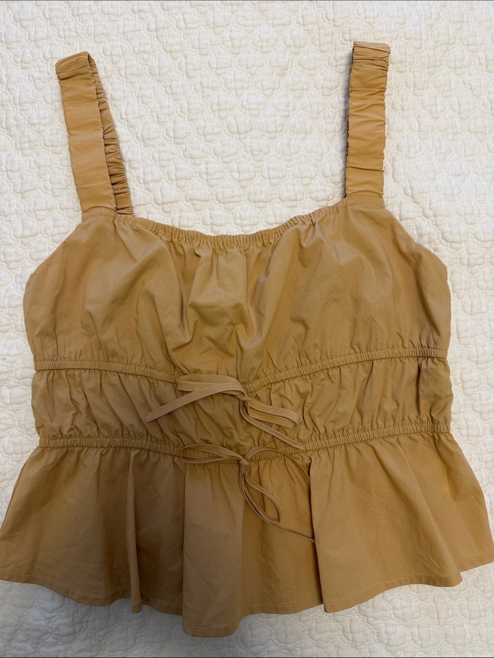 Greylin Tan Ruched Tie-Front Peplum Camisole